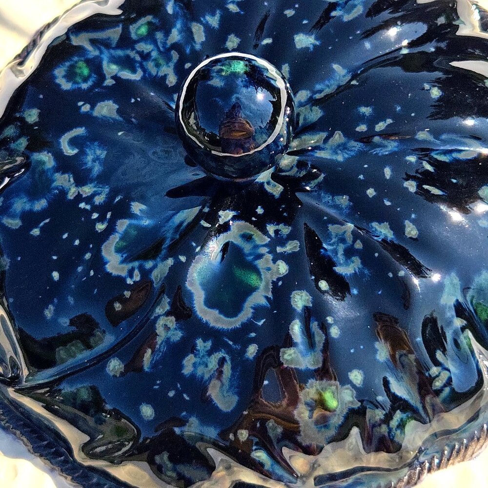 JK Pottery Jar Obsidian Crystalline Glaze Ceramic Pumpkin Duochrome Iridescent